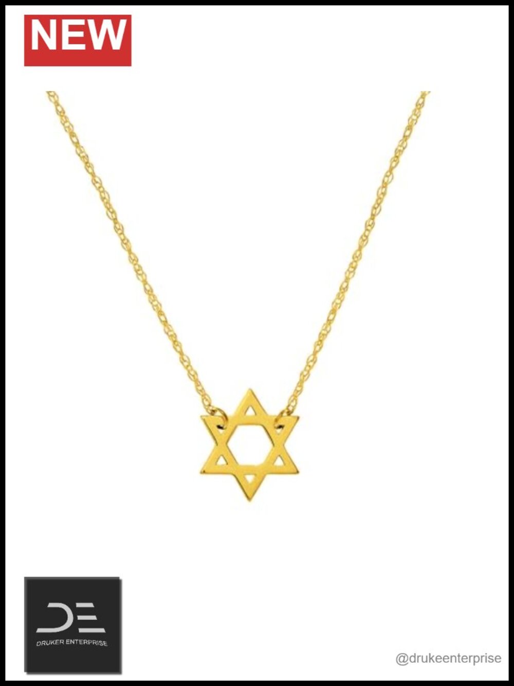14k Yellow Gold Star of David Pendant Necklace Adjustable Chain